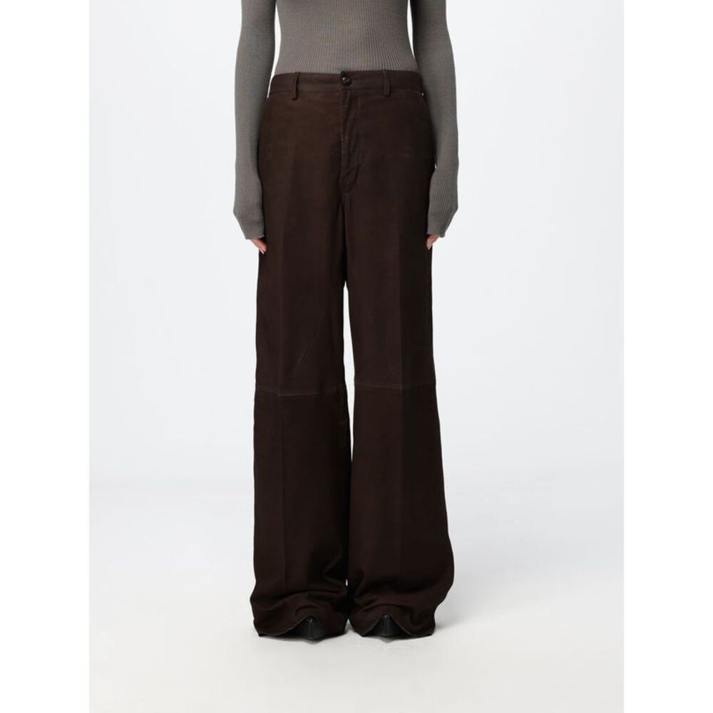 Rick Owens Women Rick Owens High-Waisted Suede Calf Leather Flared Trousers